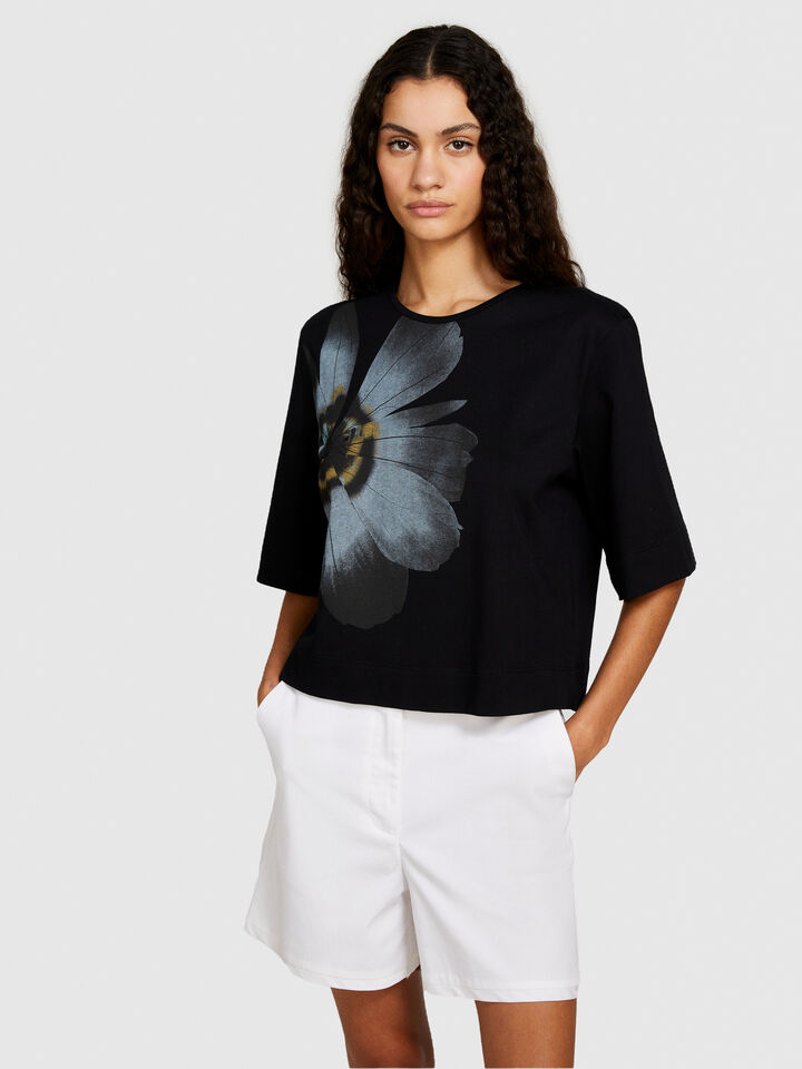 Organic cotton t-shirt with print - women's short sleeve t-shirts - Black | Sisley image number 4